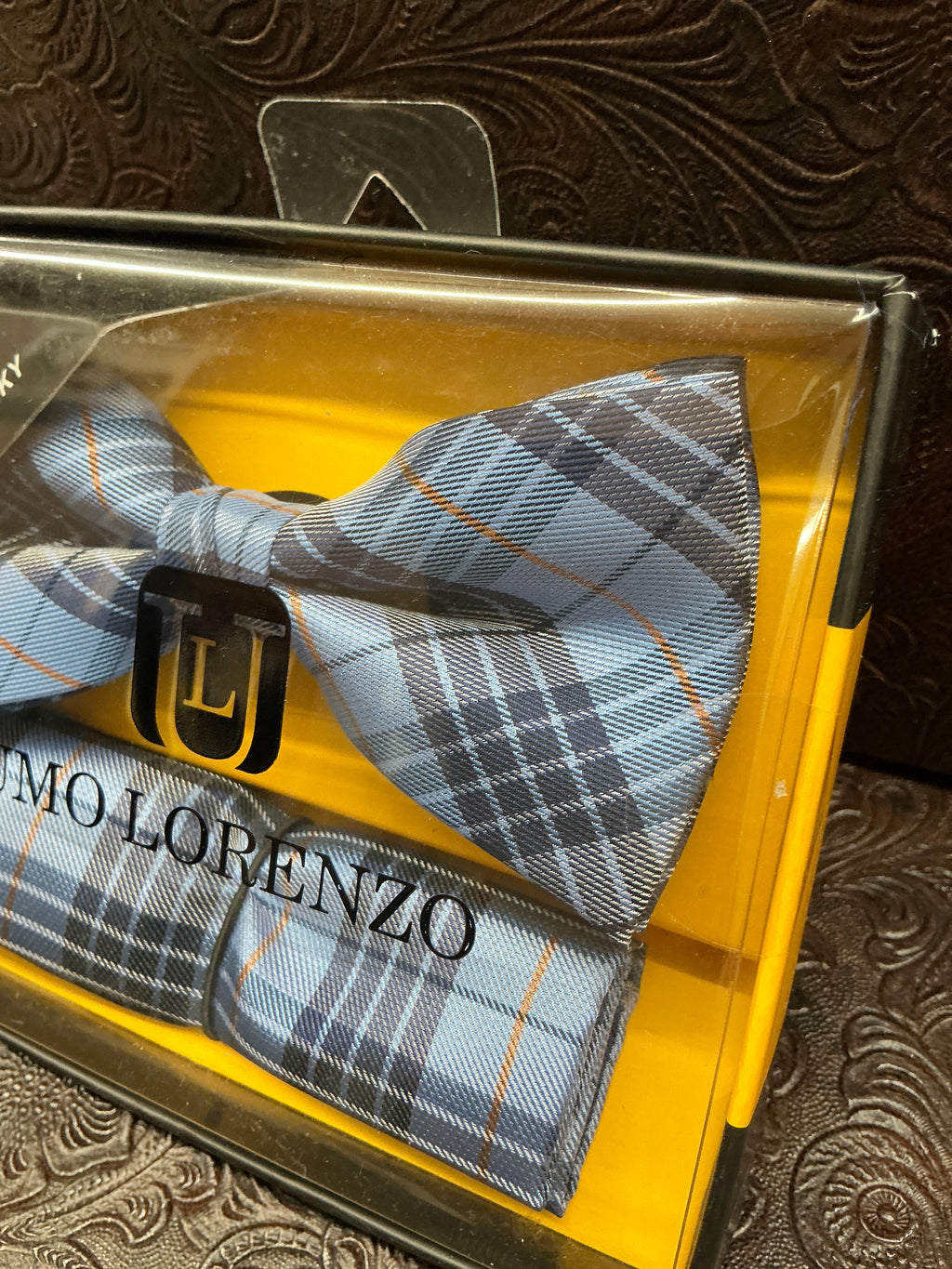 Blue Plaid Print Bow tie set