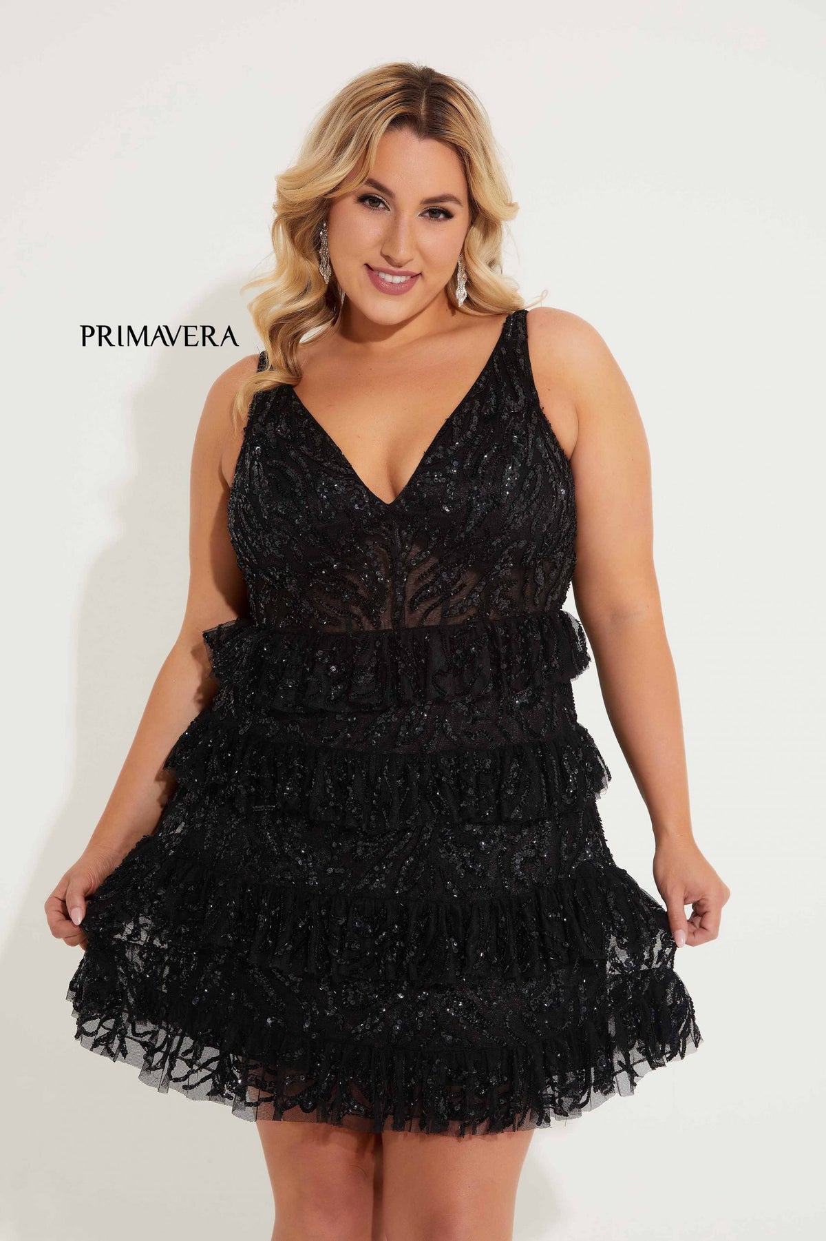 Primavera Short Black Ruffel Dress