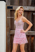 Primavera Short Pink Dress with Fringe