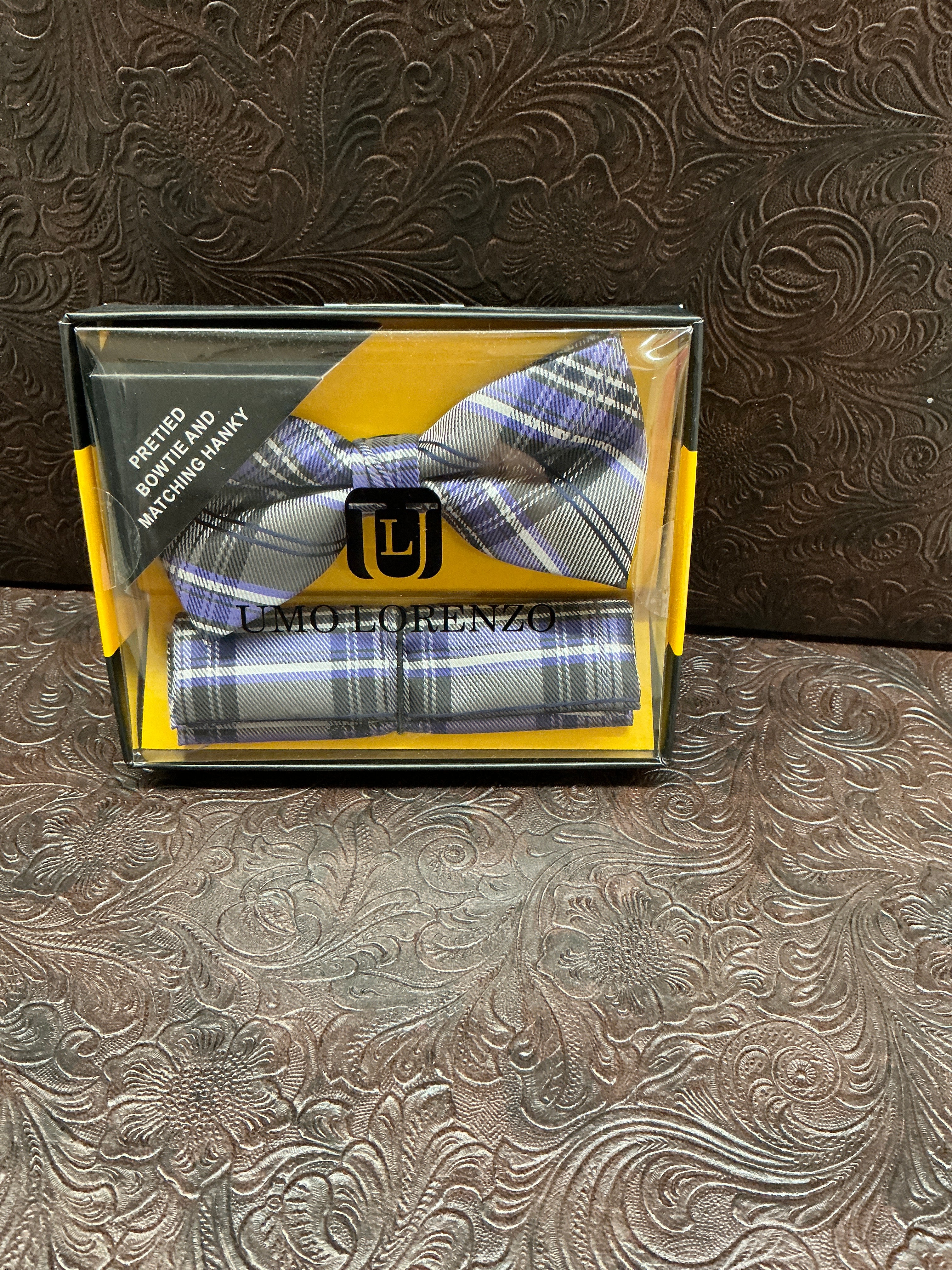 Purple-Plaid Print bow tie