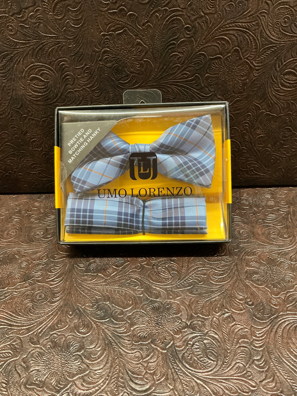 Blue Plaid Print Bow tie set