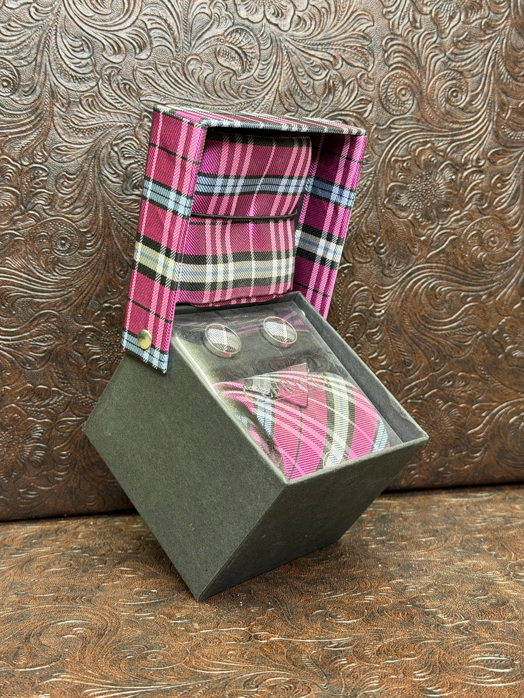 Dark Pink Plaid Print Tie