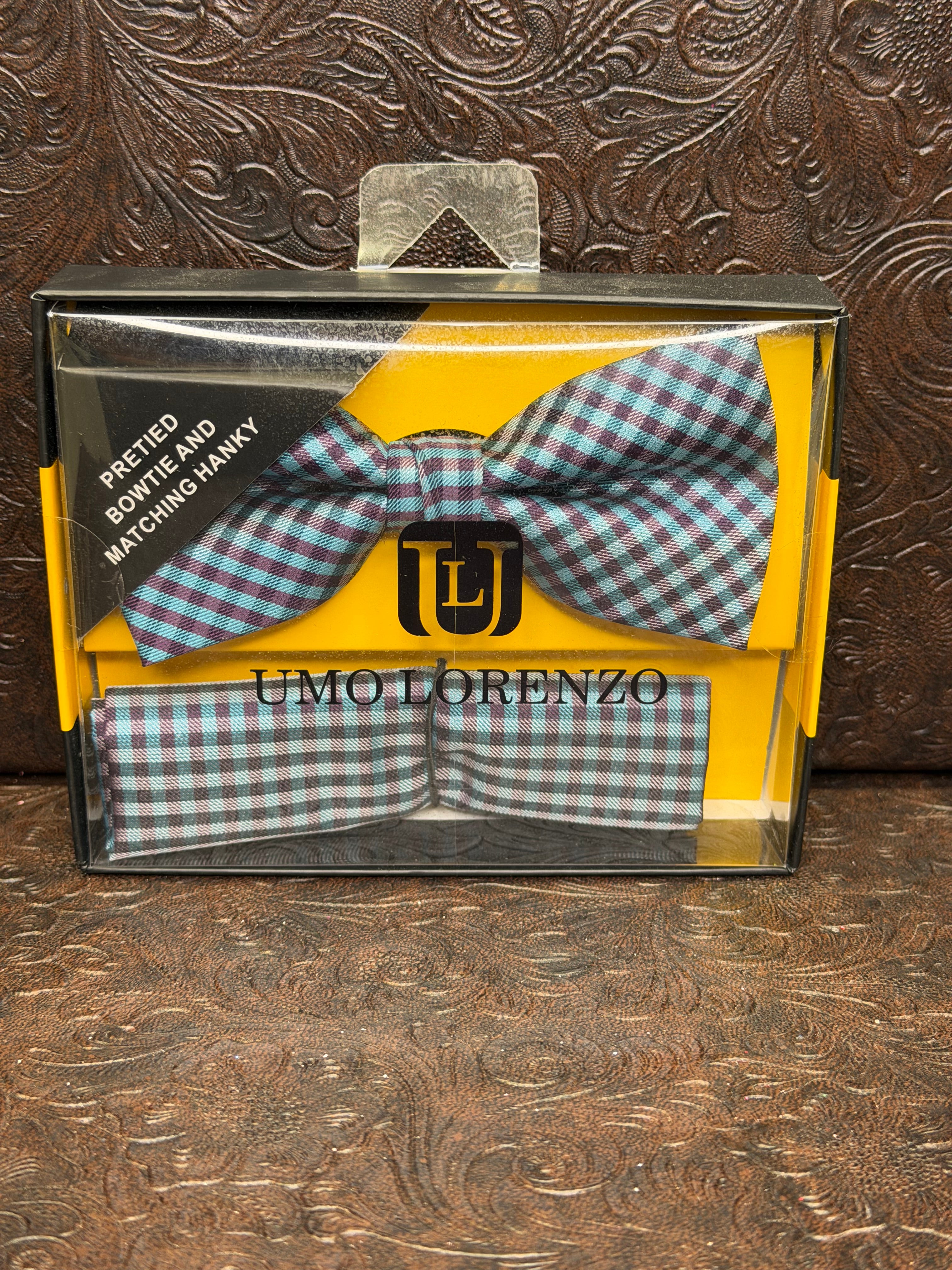 Blue Print Bow Tie Set