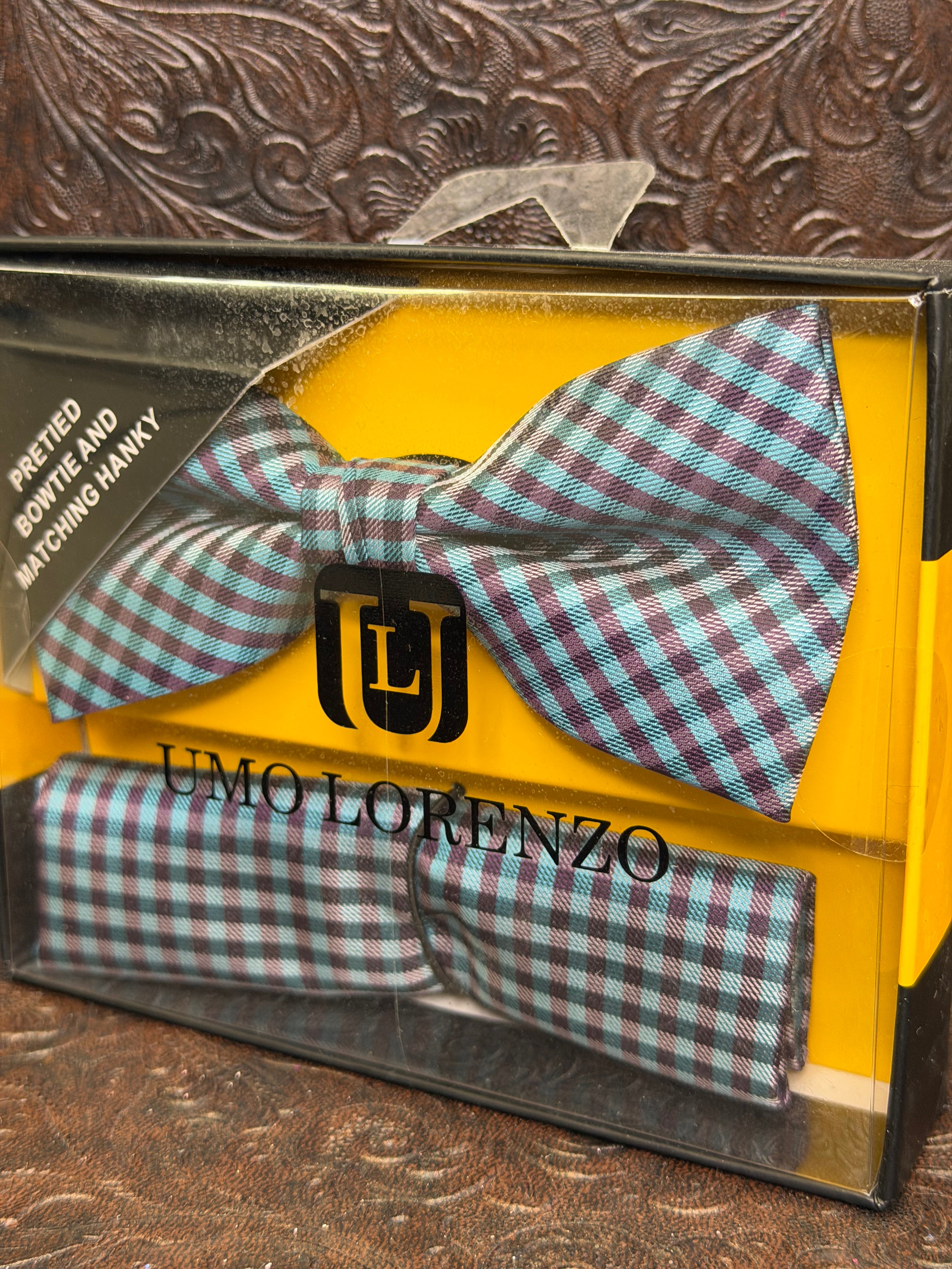 Blue Print Bow Tie Set