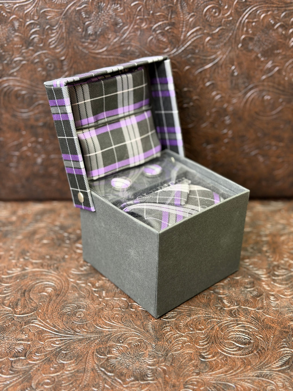 Purple plaid windsor tie