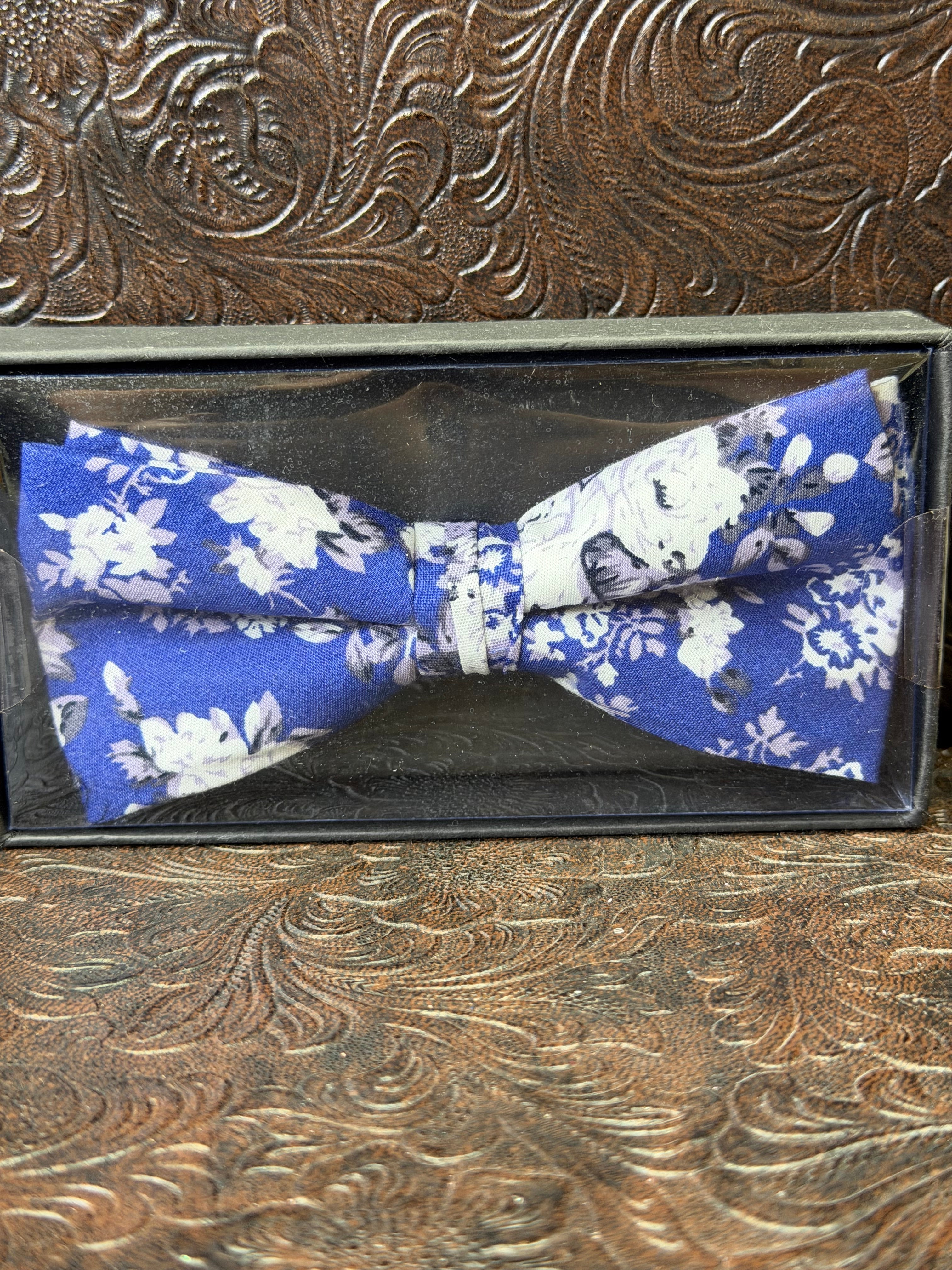 Blue Floral Bow Tie