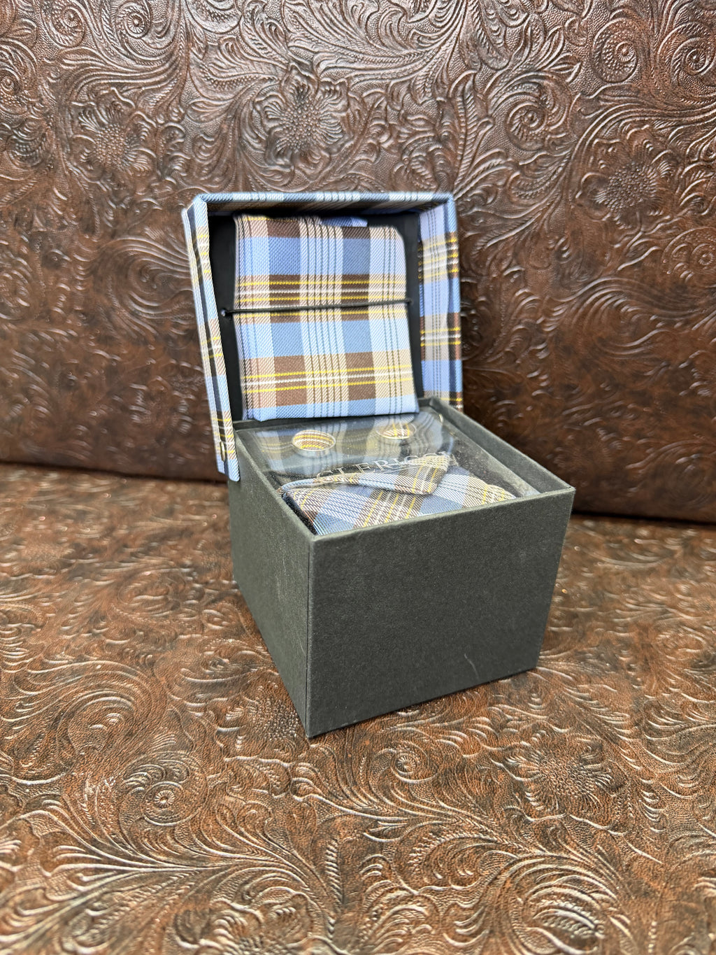 Blue and Brown Plaid Long Tie
