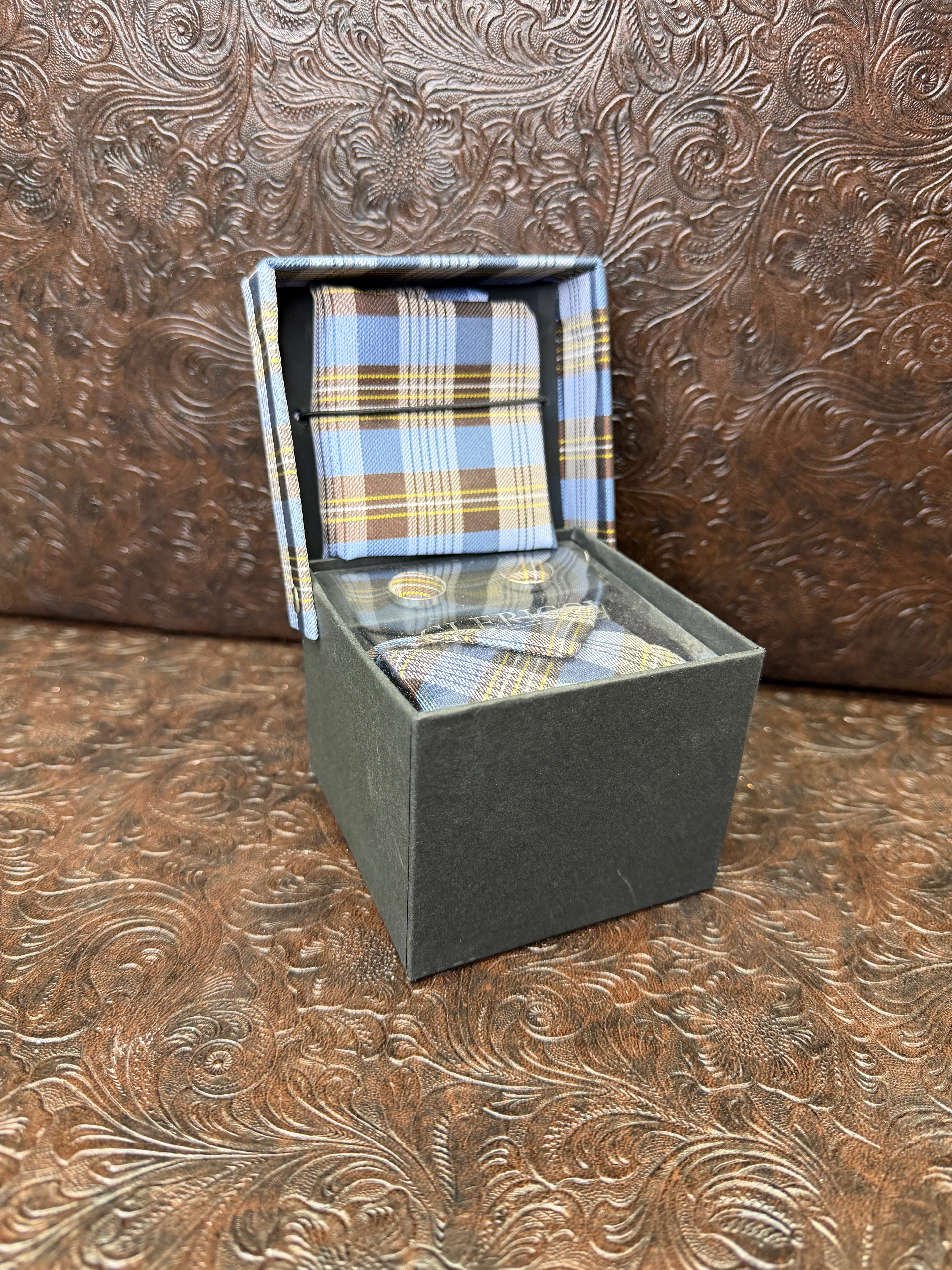 Blue and Brown Plaid Long Tie