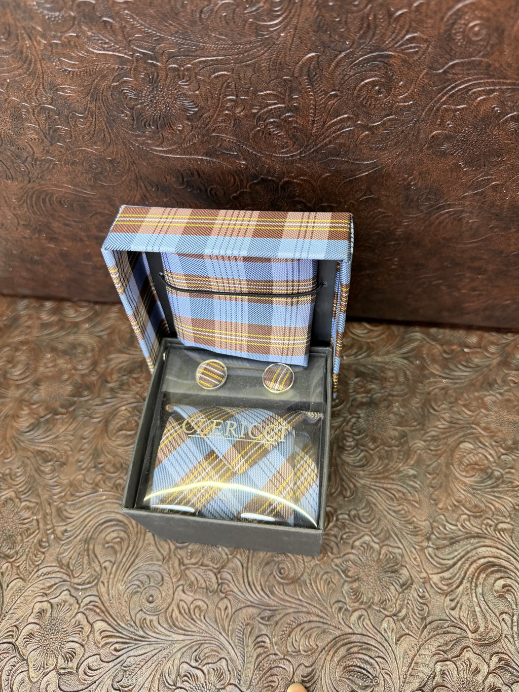 Blue and Brown Plaid Long Tie